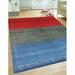 95 x 69 x 0.25 in Area Rug - Isabelline Striped Handmade Hand-Knotted Rectangle 5'9" x 7'11" /Wool Area Rug in Gray/Red/Blue /Wool | Wayfair