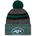 Men's New Era Black/Green York Jets 2023 Sideline Sport Cuffed Pom Knit Hat