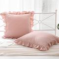 Mywinlle Dusty Rose Ruffle Euro Pillow Shams,Shabby 2 Pack Pillow Sham Covers Washed Cotton Pillow Cases for Women Girls(Dusty Pink,26"x26")