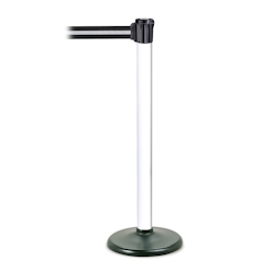 PROREGAL Gurtständer mit schwerem Bodenteller & integriertem Gurtband | HxØ 95,5x6cm | Gurtbandlänge 3m | Weiß Image
