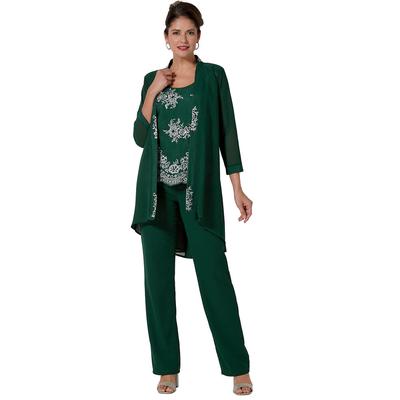 Masseys Sequin Embroidered 3-Piece Pant Set (Size 1X) Deep Emerald, Polyester