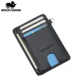 BISON DENIM Cow Leather Fashion Slim Minimalist Men Wallet Credit Card Holder RFID Blocking Leather