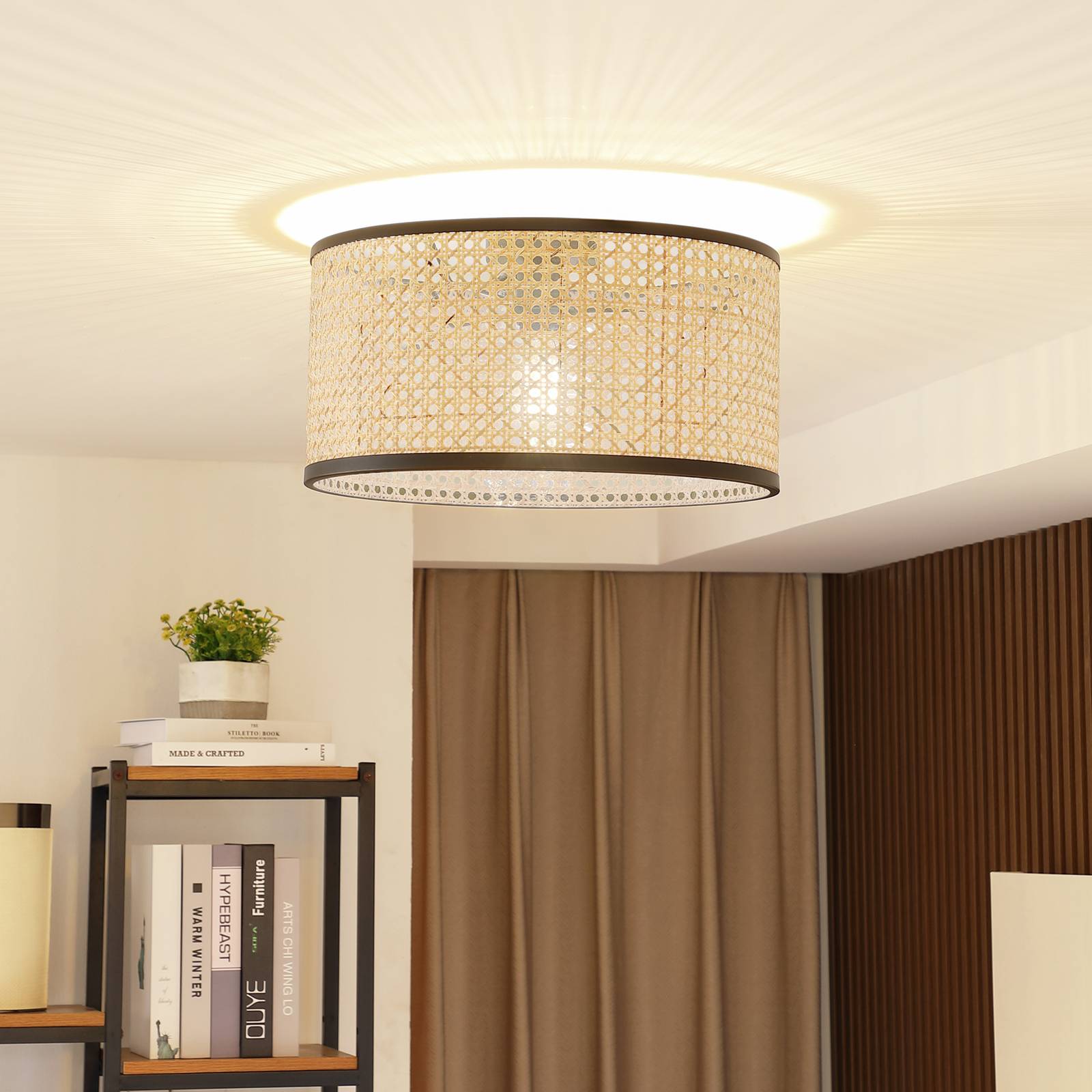 Deckenlampe Yaelle Lindby, dimmbar, Holz hell, für Wohn- / Esszimmer, Holz, Landhaus / Rustikal, Deckenlampe