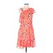 Express Casual Dress - A-Line V Neck Short sleeves: Orange Floral Dresses - Women's Size 8