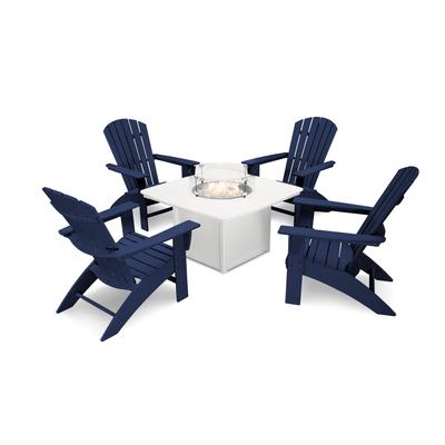 POLYWOOD Nautical Curveback Adirondack 5-Piece Conversation Set with Fire Table