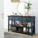 Retro Console Table with 3 Drawers, 2 Open Storage Shelves and Round Knobs, Sofa Table with Pine Solid Wood Frame and Legs