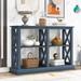 Solid Pine Console Table with 3-Tier Open Storage Shelves and "X" Design Legs, Narrow Sofa Table for Living Room, Entryway