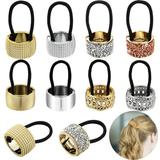 8 Pieces Rhinestone Ponytail Holder Elastic Hair Tie Band Gothic Hair Accessories for Women Girls Metal Ponytail Cuff Ponytail Wrap Rhinestone Hair Cuffs for Hair (Gold Silver)