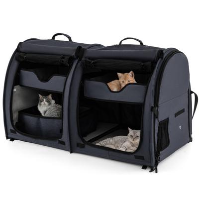Costway Double Compartment Pet Carrier with 2 Remo...