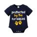 KIMI BEAR Newborn Baby Boys Clothes 0 Months Newborn Boy Spring Summer Bodysuits 1 Months Newborn Boy Protectd By The Fur Baby Print Short Sleeve Rompers Bodysuit Blue