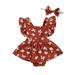 Baby Girls Daisy Playsuits Ruffled Bodysuit+Headband Print Fly Sleeve Romper Floral Jumpsuit Infant Summer Clothes Orange