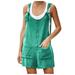 ZQGJB Sales Jumpsuits for Women Dressy 2023 Clearance Summer Plus Size Linen Short Overalls Casual Bowknot Adjustable Suspender Shorts Solid Color Rompers with Pockets #04-Green L