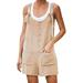 ZQGJB Women s Jumpsuits Plus Size Rompers for Women Summer Comfortable Casual Baggy Suspender Shorts Solid Color Overalls with Pockets Pants Khaki#02 XXXXL