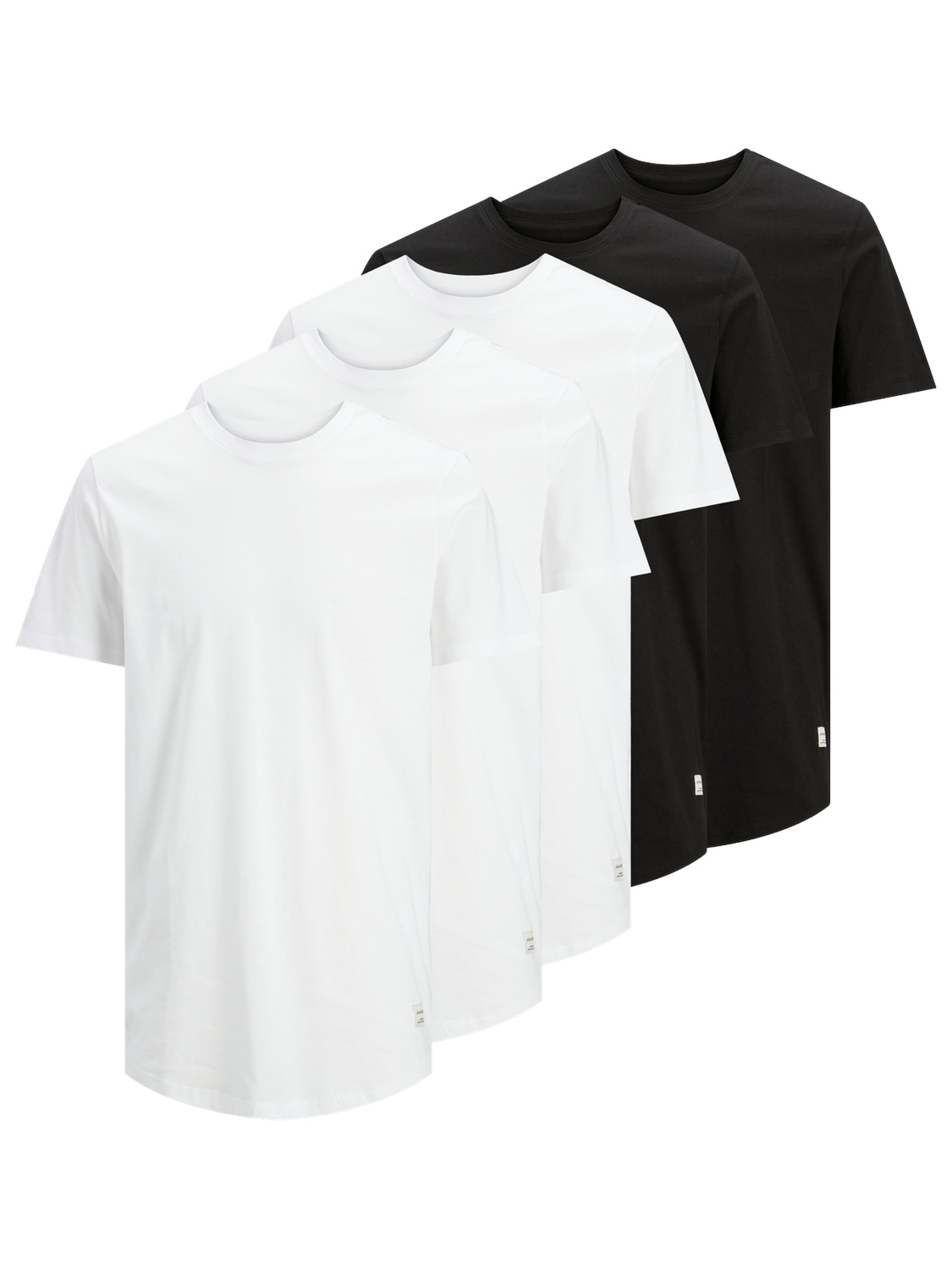 T-Shirt JACK & JONES "JJENOA TEE SS CREW NECK 5PK MP NOOS", Damen, Gr. M, schwarz-weiß (weiß, schwarz), Single Jersey, Obermaterial: 100% Baumwolle, unifarben, schmal Po-bedeckend, Rundhals, Shirts T-Shirt