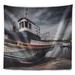 East Urban Home Old Fishing Boat Tapestry Polyester in Black/Gray | 68 H x 80 W in | Wayfair B62BA83881354BACBA378A7EEDC2B3CE