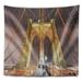 East Urban Home Cityscape Brooklyn Bridge Tower & Cabling Tapestry Polyester in Brown/Yellow | 50 H x 60 W in | Wayfair