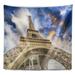 East Urban Home Cityscape Dramatic Sky over Ground View of Eiffel Tower Tapestry Polyester in Gray | 50 H x 60 W in | Wayfair