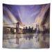 East Urban Home Cityscape Purple Sky over Brooklyn Bridge Tapestry Polyester in Gray | 50 H x 60 W in | Wayfair 7817816D09024220886ECB8C61F95335