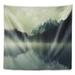 East Urban Home Seascape Lake Herbert in Foggy Morning Tapestry Polyester in Black/Green/White | 68 H x 80 W in | Wayfair