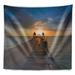 East Urban Home Pier Seascape Huge Wooden Pier Into Setting Sun Tapestry Polyester in Black | 50 H x 60 W in | Wayfair