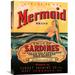 Buyenlarge 'Mermaid Brand Smoked Sardines' Vintage Advertisement Canvas in Green/Yellow | 22" H x 16.5" W x 1.5" D | Wayfair GCS-375089-22-142