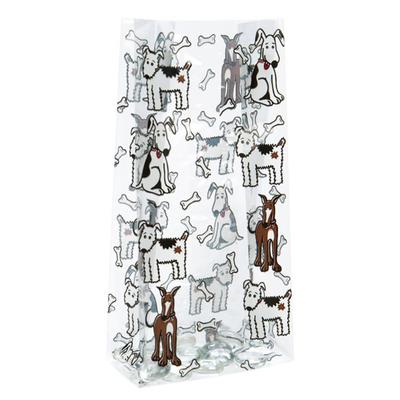Medium Clear Dog Cartoon Print Gusset Bags - Great for Dog Food Samples or for Dog Treats Bag Size: 4" x 2 1/2" x 9 1/2" 100 Bags |
