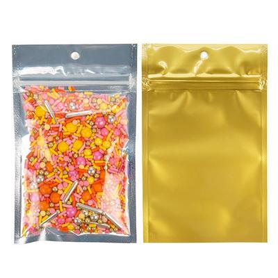 Gold Back Silver Face & Clear Front Smell Proof Food Safe Hanging Barrier Bags Great for Herbs Bag Size: 3 5/8" x 5" 100 Bags |