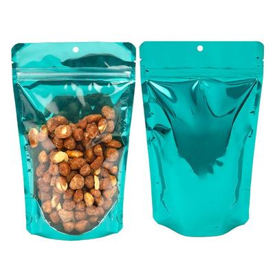 Medium Food Safe Zipper Gusset Pouch Bags Bright Teal w/ Clear Front - Holds 4 oz. Size: 5 1/8" x 3 1/8" x 8 1/8" 100 Bags Pouches