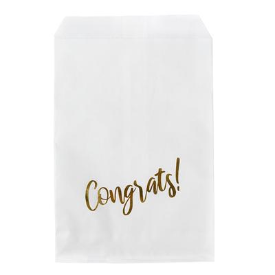 White Paper Gold Congrats Treat Bags 100 Pack 5