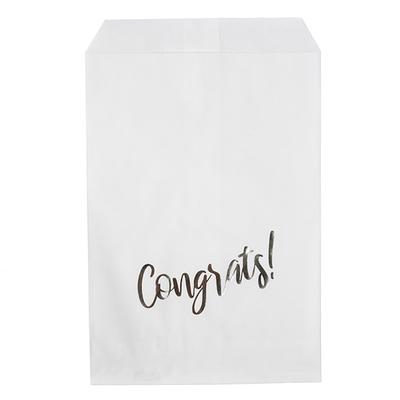 White Paper Silver Congrats Treat Bags 100 Pack 5" x 8"