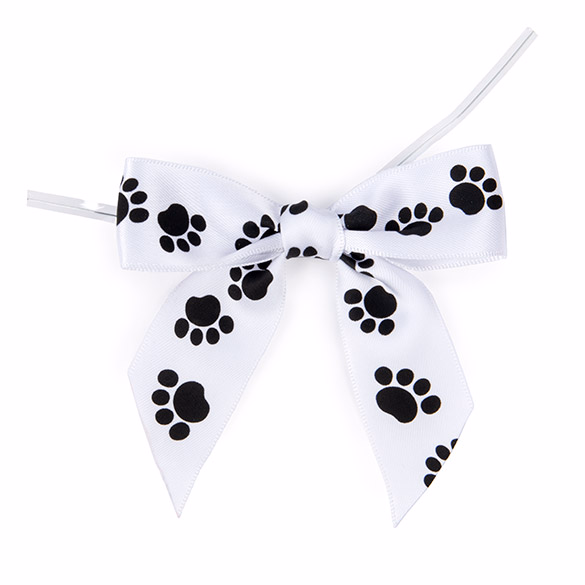 Paw Prints Printed Pre-tied Bow 3 1/2" 25 pack