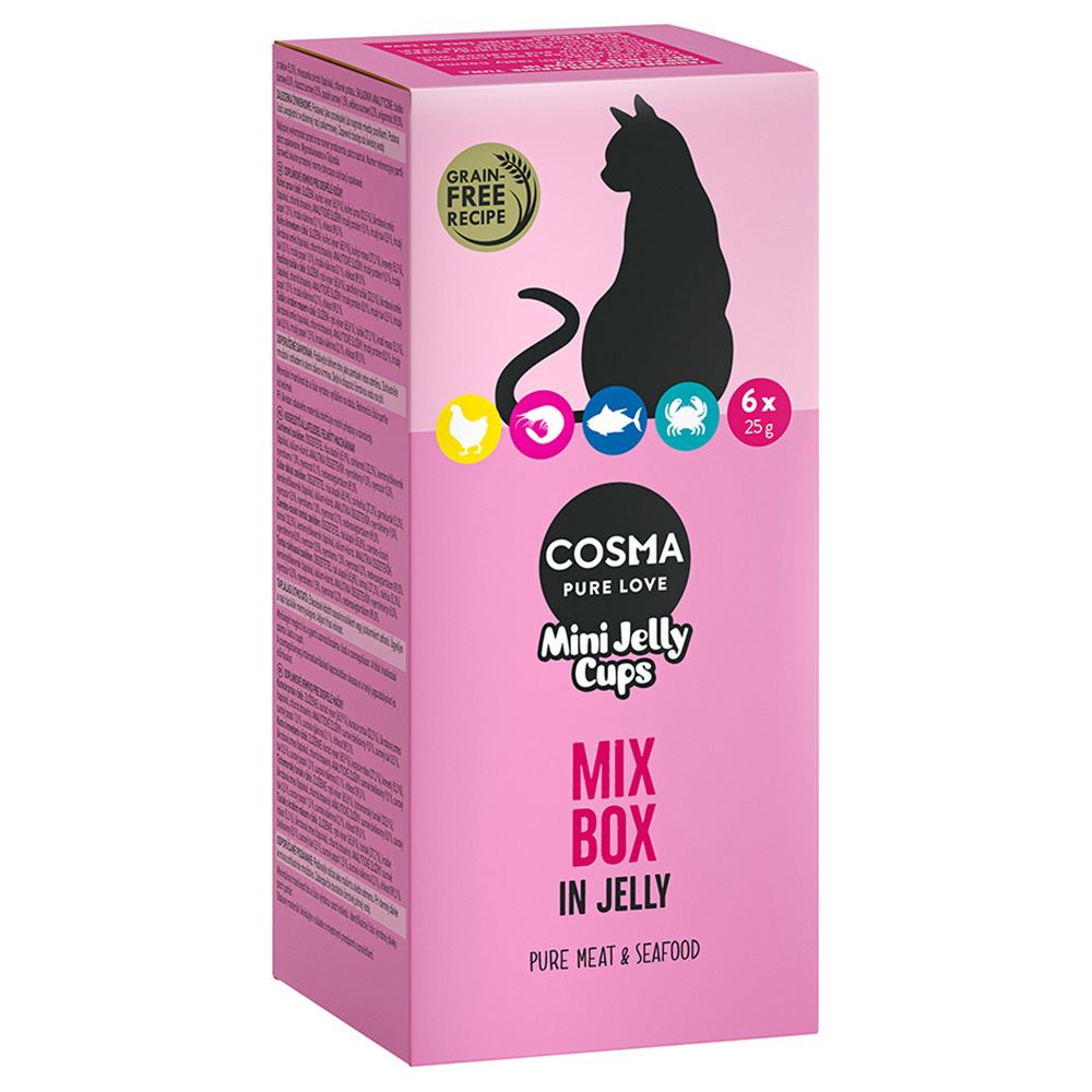 Cosma Mini Jelly Cups 24 x 25 g Snack per gatto - Mix: 8x Petto di Pollo, 8x Tonno del Pacifico, 4xTonno e Granchio, 4xPollo e Gamberetti