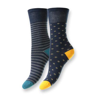 Bamboo Daisy Stripe 4-7 Comfort Socks Navy