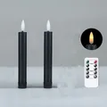 Pack of 2 Black Flameless 6.5 inch/16.5 cm Short LED Taper Candles For Halloween Battery Operated
