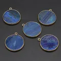 1pc Lapis Lazuli Natural Stone Round Gold-plated Gilt Pendant Craft Jewelry MakingDIY Necklace