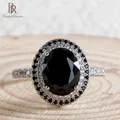 Bague Ringen 925 Sterling Silber Frauen Ring Mit Oval Geformt Schwarz Stein Ringe Zirkon Silber