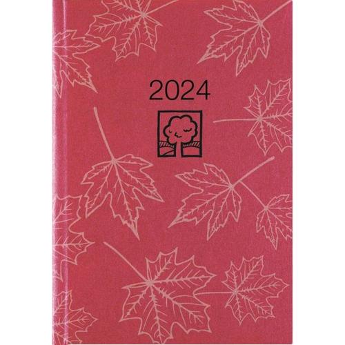 Buchkalender rot 2024 – Bürokalender 14,5×21 cm – 1 Tag auf 1 Seite – Kartoneinband, Recyclingpapier – Stundeneinteilung 7 – 19 Uhr – 876-0711