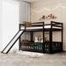 Twin Over Twin Low Bunk Beds for Kids, Solid Wood Floor Bed Frame with Slide, Ladder & Safety Guardrails, No Box Spring Needed