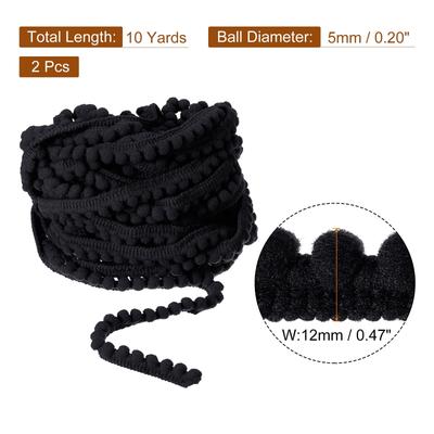 2Pcs 10 Yards Pom Pom Ball Fringe Trim Ribbon Sewing DIY Crafts, 5mm