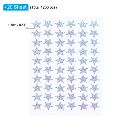 1200 Pcs Star Reward Stickers, 20 Sheet Sparkling Colorful Sticker, Silver