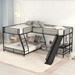L-Shaped Twin over Full Metal Bunk Bed with Twin Size Loft Bed, Built-in Desk and Slide