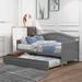Twin Wooden Daybed with Trundle Bed, Sofa Bed Equipped with Two Armrests and A Backrest