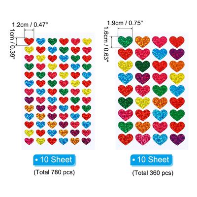 1140 Pcs Heart Reward Stickers, 2 Sizes 20 Sheet Colorful Sticker, Multicolor