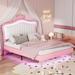 Upholstered Bed Frame with LED Lights,Modern Upholstered Princess Bed With Crown Headboard