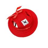 Pet Cap Round Hat Fashion Dog Canvas Princess Hat Baseball Adjustable Chin Strap Sun Protection Visor for Puppy Dog (S Red)