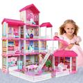 Doll House Play House with Doll Toy Figures Furniture and Accessories 4-Story 11 Rooms Toddler Dollhouse Gift for Kids Ages 3+ Playhouse Toys for 3 4 5 6 7 Year Old Girls