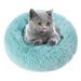 otoez Round Plush Donut Pet Bed Warm Fur Cuddler Dog Cat Cushion Bed Calming Bed Non-Slip Bottom (23.6 Teal)