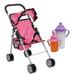 fash n kolor Doll Stroller with Basket - My First Baby Doll Umbrella Stroller - Pink Polka Dot Foldable Doll Pram Baby Doll Accessories Gift Toys for Girls with 2 Free Bonus Bottles