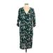 Ichi Casual Dress - Shift V Neck 3/4 sleeves: Green Dresses - Women's Size Large