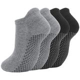 Tancuzo Non Slip Yoga Socks with Grips Ankle Athletic Short Cotton Socks Anti Skid Socks for Pilates Ballet Barre 4 Pairs